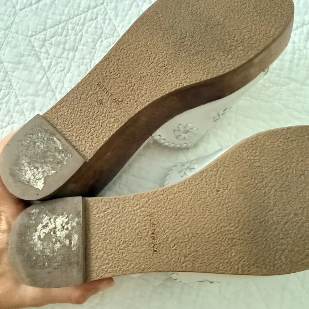 Jack Rogers Wedge Sandals 9 White Leather Wood Heel Brazil Summer Resort